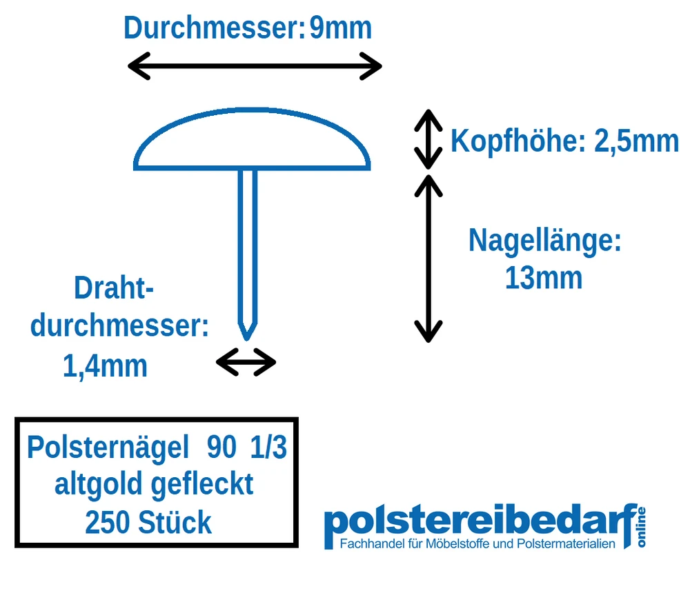 Polsternägel Altgold Gefleckt 90 1/3 250 Stück 9mm 2 Polsternägel Altgold Gefleckt 90 1/3 250 Stück 9mm – Bild 2
