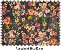 Clarke & Clarke Samt Velours Möbelstoff Wild Meadow Schwarz -Modegeschäft Für Inneneinrichtung Clarke und Clarke Floral Florish Wild Meadow Noir Velvet