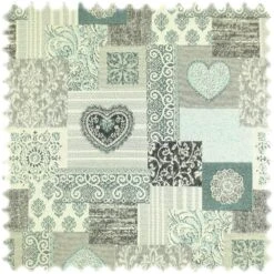 Jacquard Flachgewebe Möbelstoff Herz Petrol Im Patchwork Design