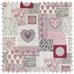 Jacquard Flachgewebe Möbelstoff Herz Rot Im Patchwork Design