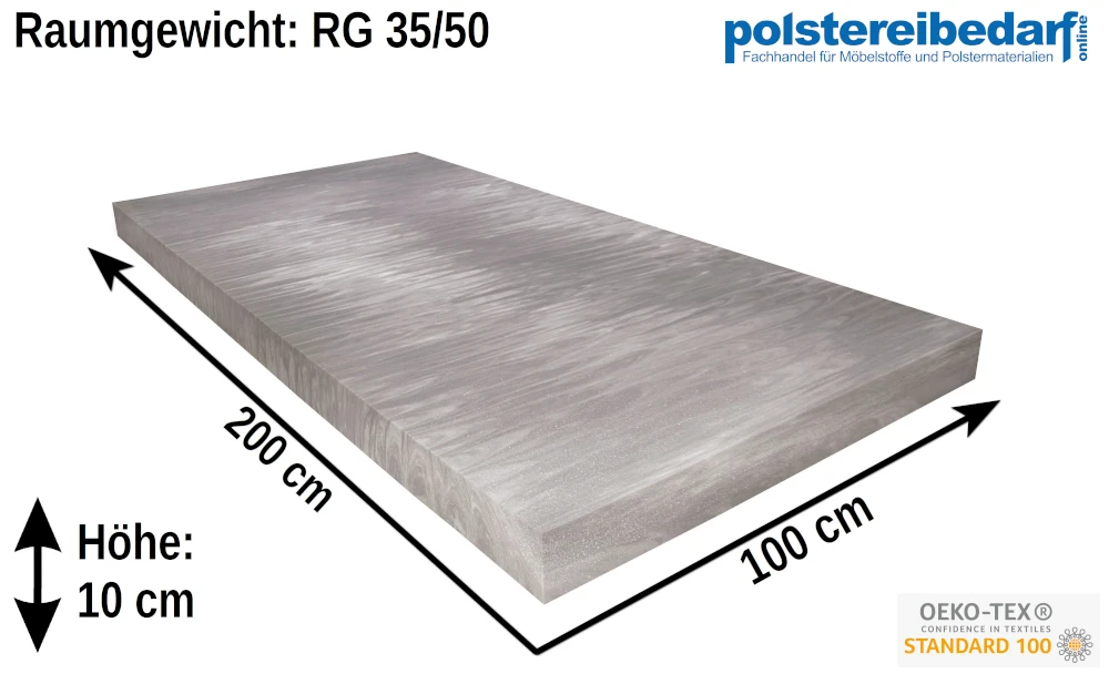 Schaumstoff Platte Grau 200cm X 100cm X 10cm RG 35/50 Fest 2 Schaumstoff Platte Grau 200cm X 100cm X 10cm RG 35/50 Fest – Bild 2