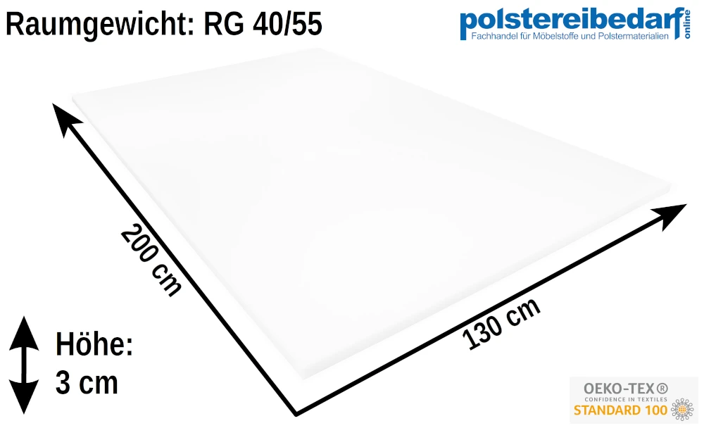 Schaumstoff Platte Weiß 200cm X 130cm X 3cm RG 40/55 Hohe Festigkeit 2 Schaumstoff Platte Weiß 200cm X 130cm X 3cm RG 40/55 Hohe Festigkeit – Bild 2