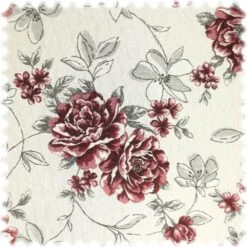 Jacquard Flachgewebe Möbelstoff Pfingstrose Weiss / Bordeaux