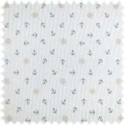 Jacquard Flachgewebe Möbelstoff Schiffsrad Blau / Weiss Mit Maritime Motiv